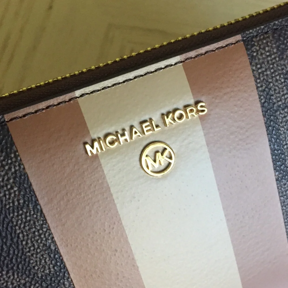 Michael Kors Center Stripe Brown Wallet, Wristlet